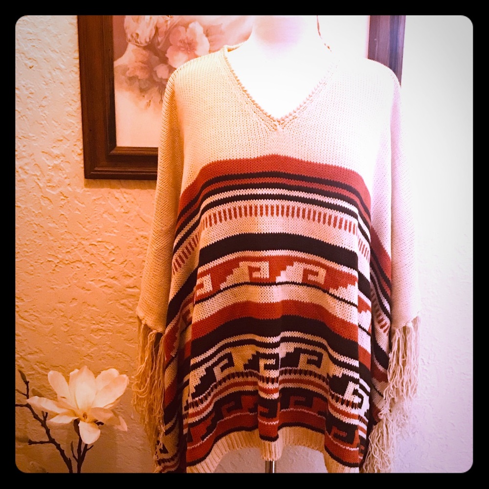 South Western Style Sweater Poncho